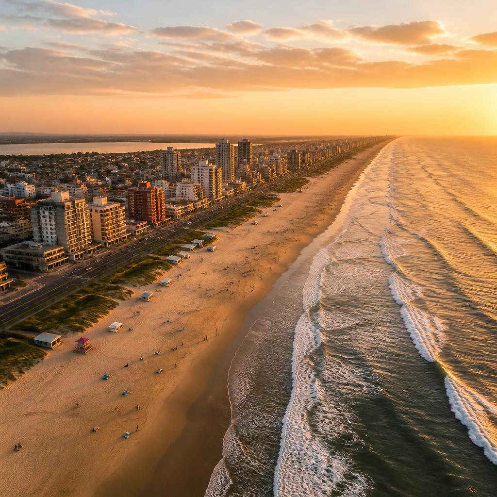 Vista aérea da praia de Capão da Canoa ao pôr do sol